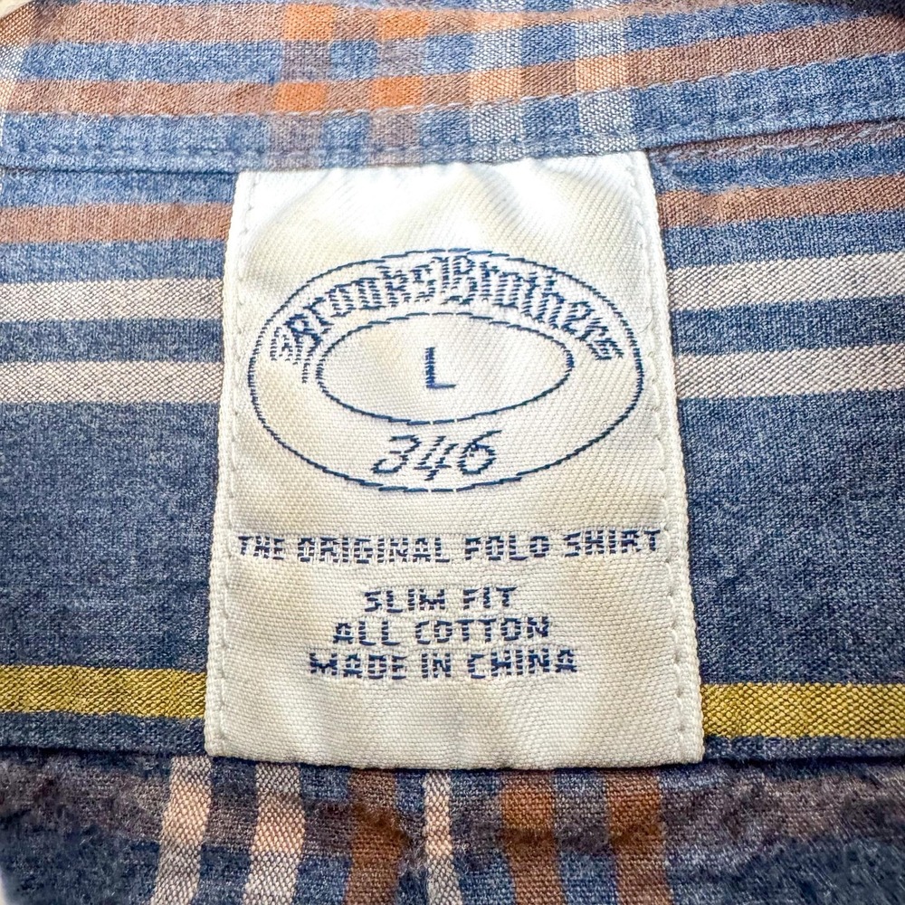Brooks Brothers 346 Shirt Mens Large Blue Orange Plaid Slim Fit Button Down‎ - Picture 6 of 11